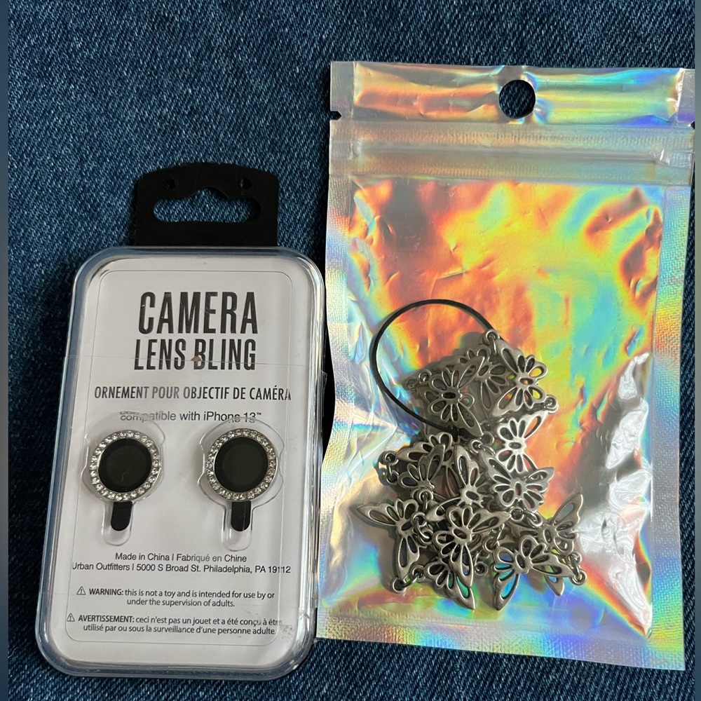 Urban Outfitters IPhone 13 lens bling & Butterfly Phone Holder NWT